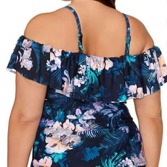 🛍️Island Escape Plus Size Floral🌹Print Bali Bloom Tankini Top Swimsuit ,24W💥 - Picture 2 of 12